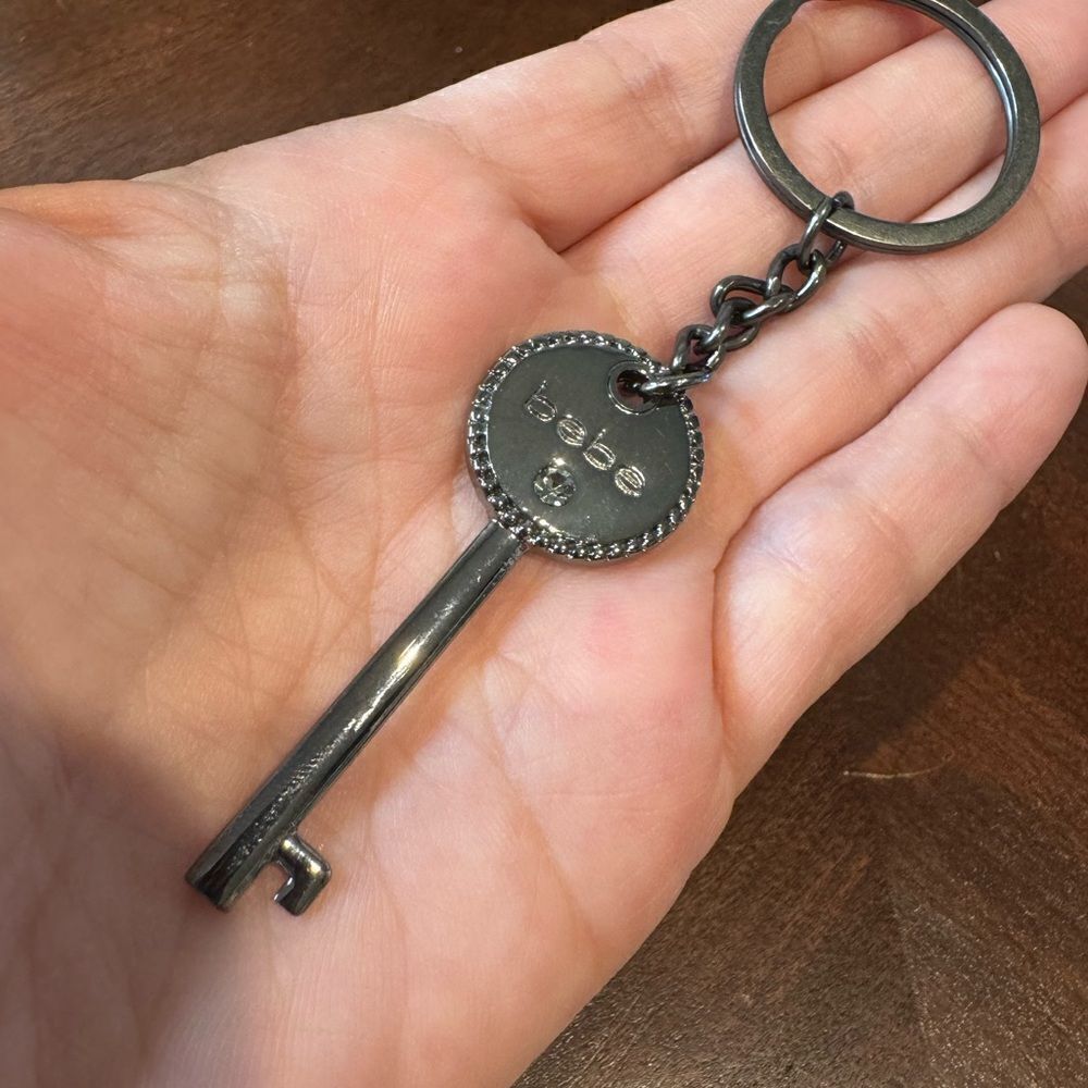New Bebe Gunmetal Tone  Key -Keychain